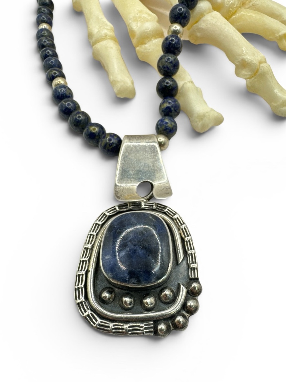 Vintage Sterling Silpada Brutalist Modernist Sodalite Pendant Necklace 21.5”